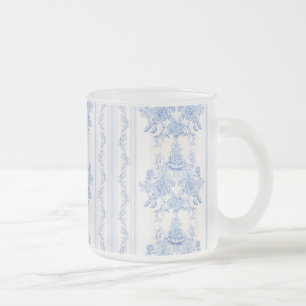 Caneca De Café Vidro Jateado Francês,chique, vintage,azul pálido,branco,contado