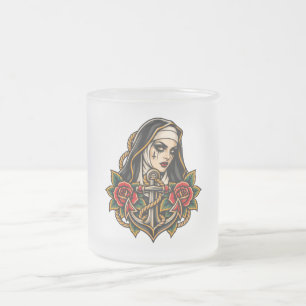 Caneca De Café Vidro Jateado Frei e Âncora