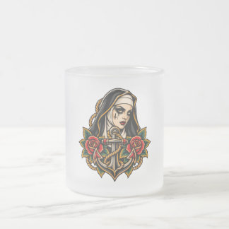 Caneca De Café Vidro Jateado Frei e Âncora