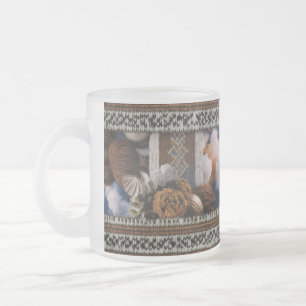 Caneca De Café Vidro Jateado Fronteira de Tricô Nórdico Rústico Cozy Yarn Dream
