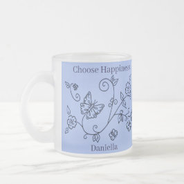 Caneca De Café Vidro Jateado Frosted Glass Blue Butterfly Mug