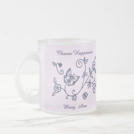 Caneca De Café Vidro Jateado Frosted Glass Pink Butterfly Mug