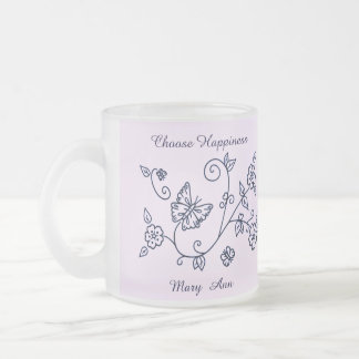 Caneca De Café Vidro Jateado Frosted Glass Pink Butterfly Mug
