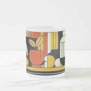Caneca De Café Vidro Jateado Frutas e garrafas estilizadas