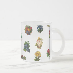Caneca De Café Vidro Jateado Frutas & Flores Vintage