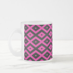 Caneca De Café Vidro Jateado Fuchsia e padrão de diamante preto