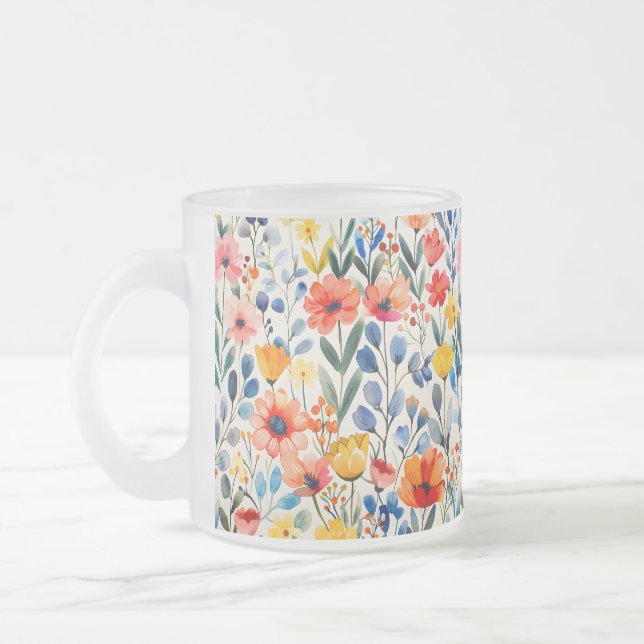 Caneca De Café Vidro Jateado Fundo de Primavera de aquarelas - 99034 (Esquerda)