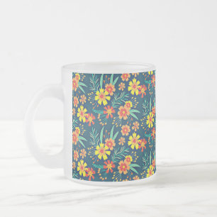 Caneca De Café Vidro Jateado Fundo Floral Belo Design-46566