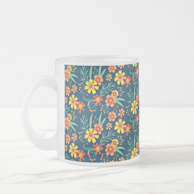 Caneca De Café Vidro Jateado Fundo Floral Belo Design-46566 (Esquerda)