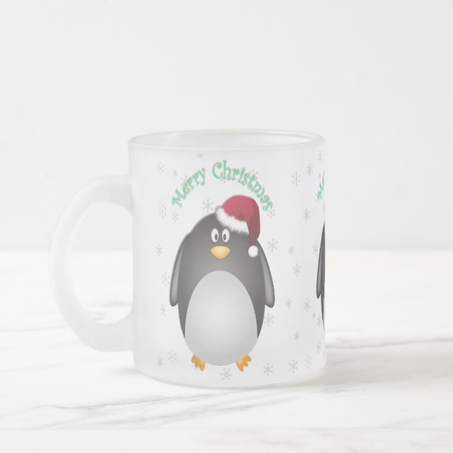 Caneca De Café Vidro Jateado Fundo transparente do pinguim do Feliz Natal (Esquerda)
