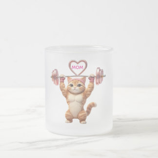 Caneca De Café Vidro Jateado Funny Muscular Cat Mother's Day Gym Mom Coffee Mug