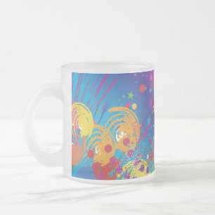Caneca De Café Vidro Jateado Fusão de Cores Vibrantes Abstrato com Salpicos Art