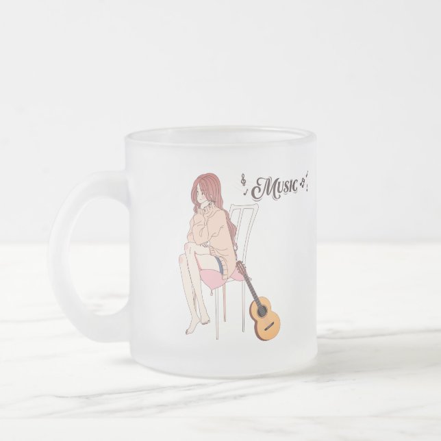 Caneca De Café Vidro Jateado Garota com guitarra, anime garota (Esquerda)