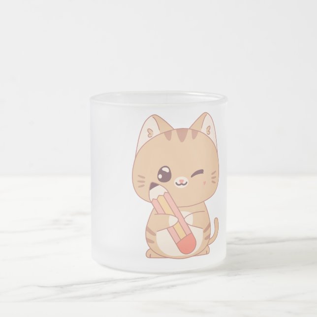 Caneca De Café Vidro Jateado gata gata | gato adora design (Centro)