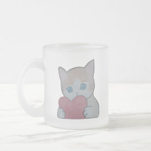 Caneca De Café Vidro Jateado gatinho fofo com coração