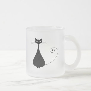 Caneca De Café Vidro Jateado Gatinho irrisório preto 4