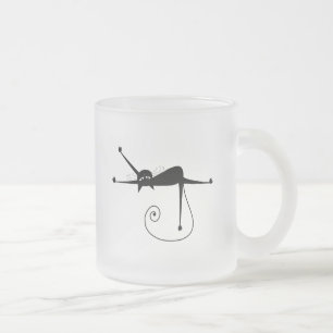 Caneca De Café Vidro Jateado Gatinho irrisório preto 7