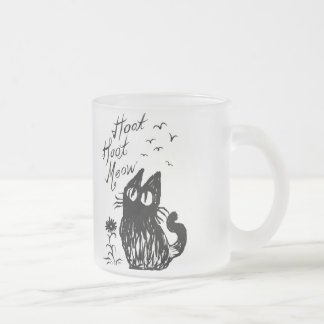 Caneca De Café Vidro Jateado Gato da coruja (preto)