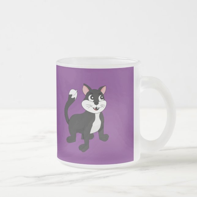 Caneca De Café Vidro Jateado Gato de animação bonito (Direita)