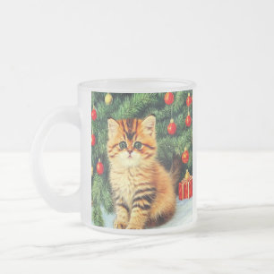 Caneca De Café Vidro Jateado Gato de natais vintages