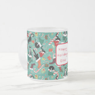 Caneca De Café Vidro Jateado Gato Engraçado e Parada de Natal
