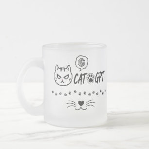Caneca De Café Vidro Jateado Gato GPT AI Engraçado Pixel Gato / Citação de Tecn