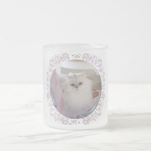 Caneca De Café Vidro Jateado Gato Persa Branco em uma Cadeira Rosa