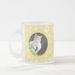Caneca De Café Vidro Jateado Gato Personalizado Memorial Mug Paw Imprime Amarel