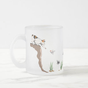 Caneca De Café Vidro Jateado Gato Pescando Fosco-Mug Translúcido