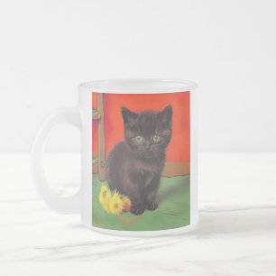 Caneca De Café Vidro Jateado Gato Preto do Estilo Van Gogh