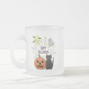Caneca De Café Vidro Jateado Gato Preto e Abóbora Não Assustam Halloween