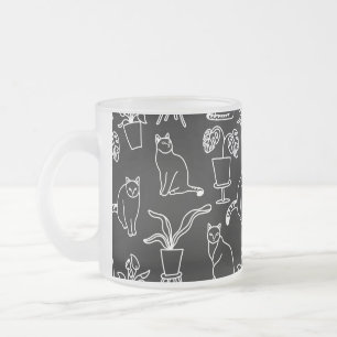 Caneca De Café Vidro Jateado Gatos brancos em preto