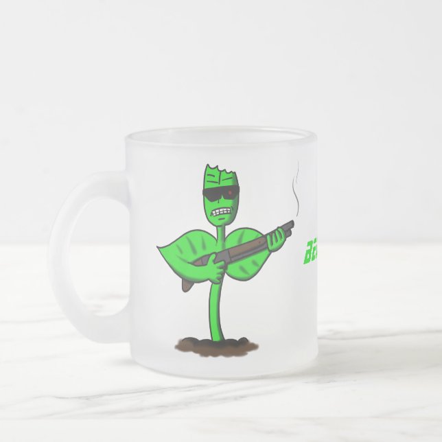 Caneca De Café Vidro Jateado Germinador cyborg planta engraçada desenho animado (Esquerda)