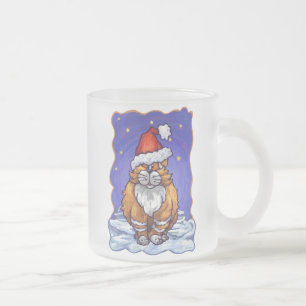 Caneca De Café Vidro Jateado Ginger Cat Natal