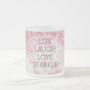 Caneca De Café Vidro Jateado Glitter Brilhante Branco Rosa