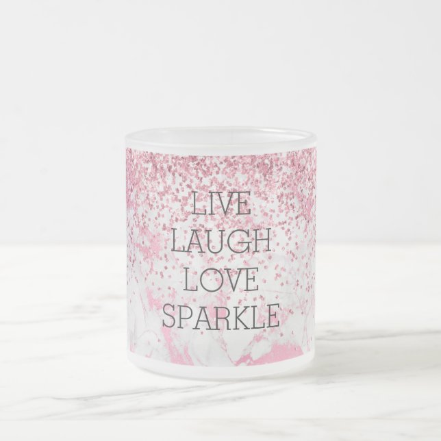 Caneca De Café Vidro Jateado Glitter Brilhante Branco Rosa (Centro)