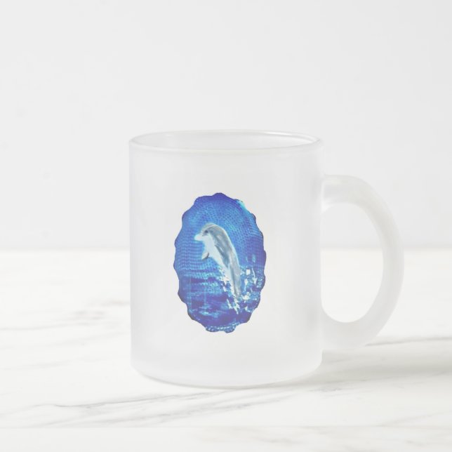 Caneca De Café Vidro Jateado Golfinho Que Pula Animais Do Mar (Direita)