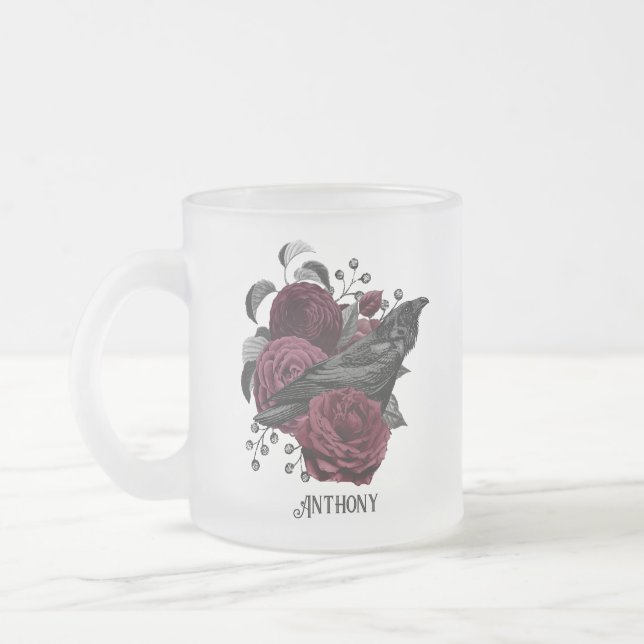 Caneca De Café Vidro Jateado Gótico Floral Borgonha (Esquerda)