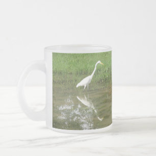 Caneca De Café Vidro Jateado Grande Egret branco