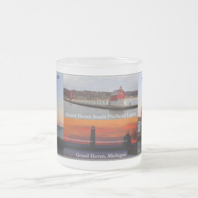 Caneca De Café Vidro Jateado Grande Haven South Pierhead Lights (Centro)