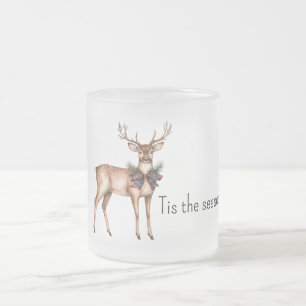 Caneca De Café Vidro Jateado Gravata Borboleta Azul Vermelha Veado Natal