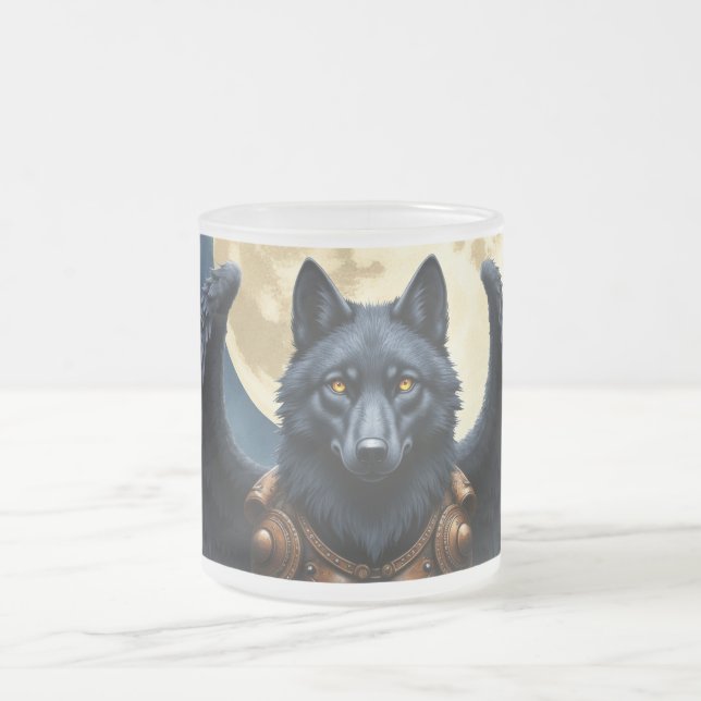 Caneca De Café Vidro Jateado Guardião da Lua – O Lobo de Asa Preta (Centro)