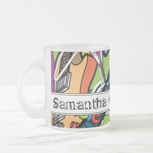 Caneca De Café Vidro Jateado Guitar Rock Fosco Copo de Café (Esquerda)