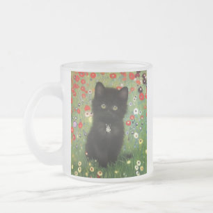 Caneca De Café Vidro Jateado Gustav Klimt Kitten