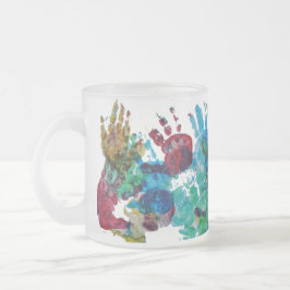 Caneca De Café Vidro Jateado Handprints do bebê com texto feito sob encomenda