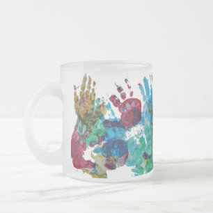 Caneca De Café Vidro Jateado Handprints do bebê com texto feito sob encomenda