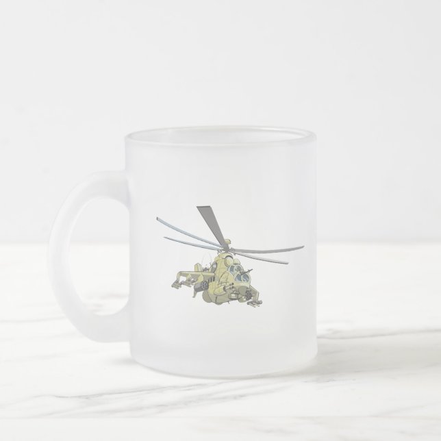 Caneca De Café Vidro Jateado Helicóptero de desenho "Hind" (Esquerda)