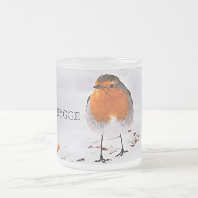 Caneca De Café Vidro Jateado Higiene com um pássaro robin fofo na neve (Centro)