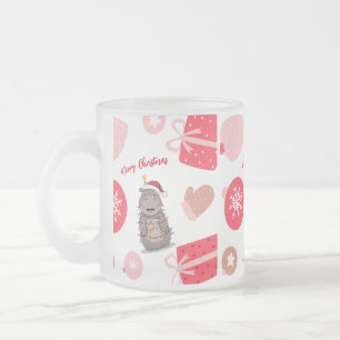 Caneca De Café Vidro Jateado Hipopótamo alegre fofo árvore de natal zoológico s