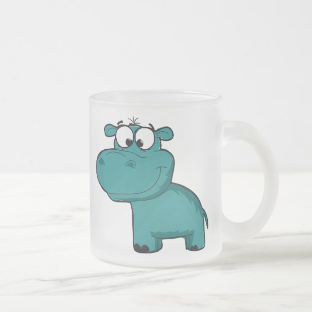 Caneca De Café Vidro Jateado Hipopótamo feliz azul (Direita)